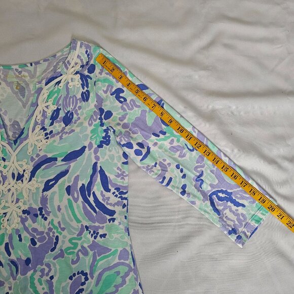 Lilly Pulitzer Nice Ink Pattern Floral 3/4 Sleeve Marina Dress Women's Sz Large - Picture 12 of 16